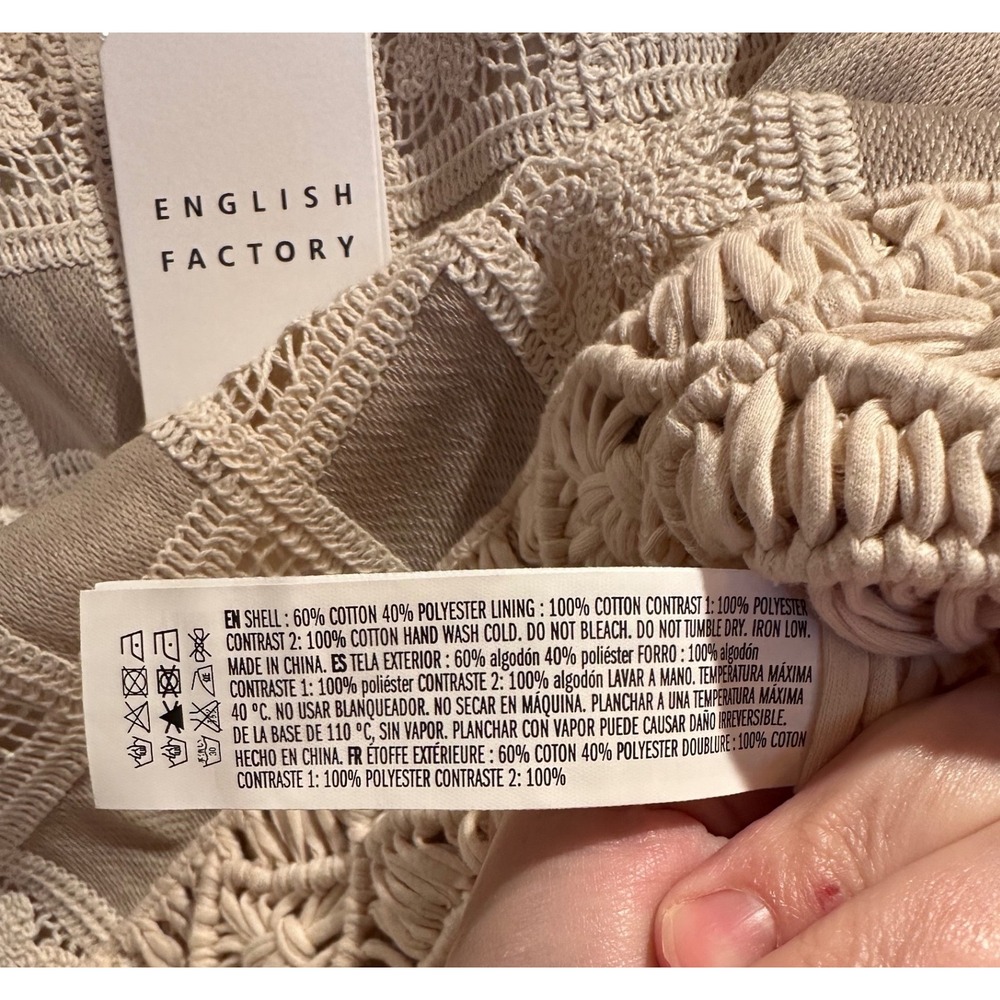 Tuckernuck x English Factory Crochet Lace Patchwork Tank Beige Fringe Top L NWT - Picture 8 of 8
